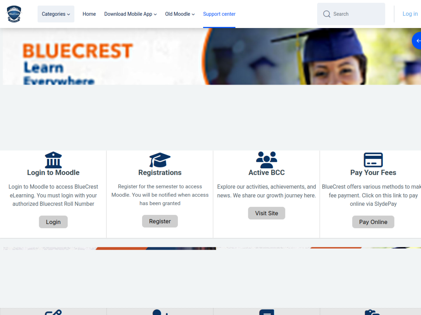 BlueCrest College Moodle interface