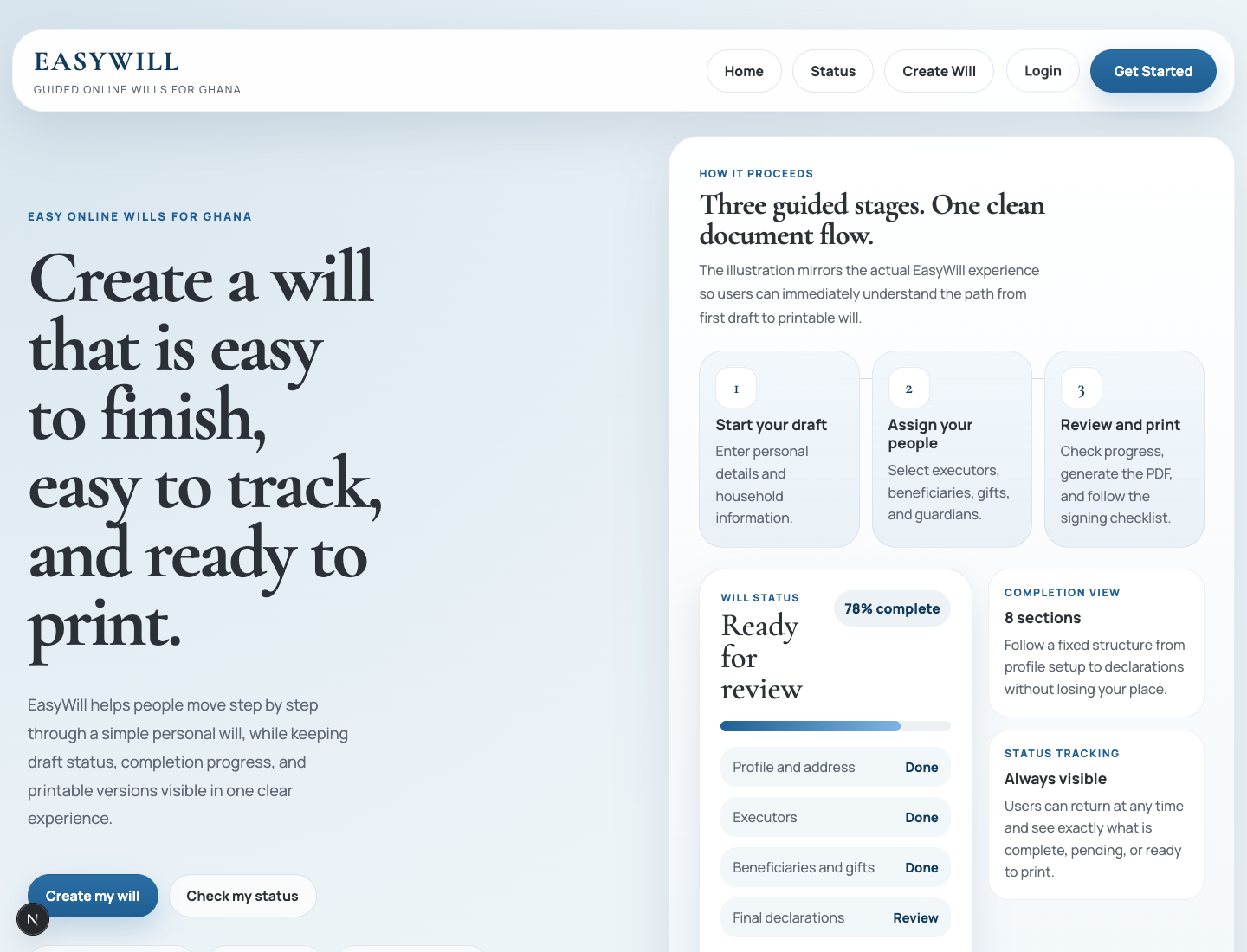 EasyWill Estate Platform interface