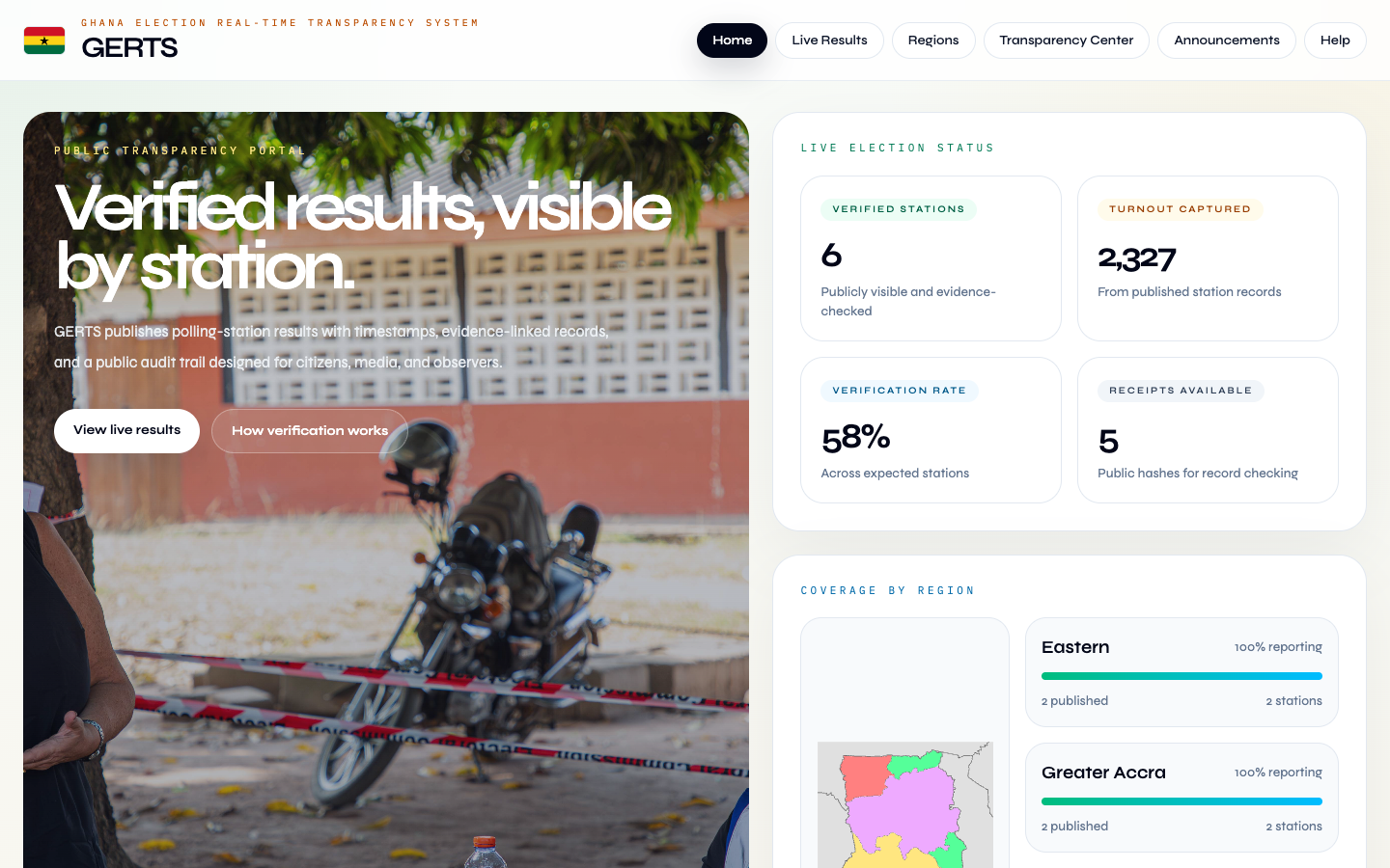 GERTS Election Reporting System interface